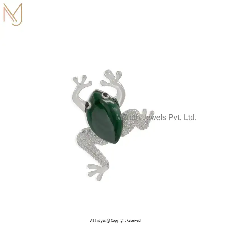 925 Silver Rose Gold Plated Malachite & Blue Sapphire Gemstone Frog Pendant USA