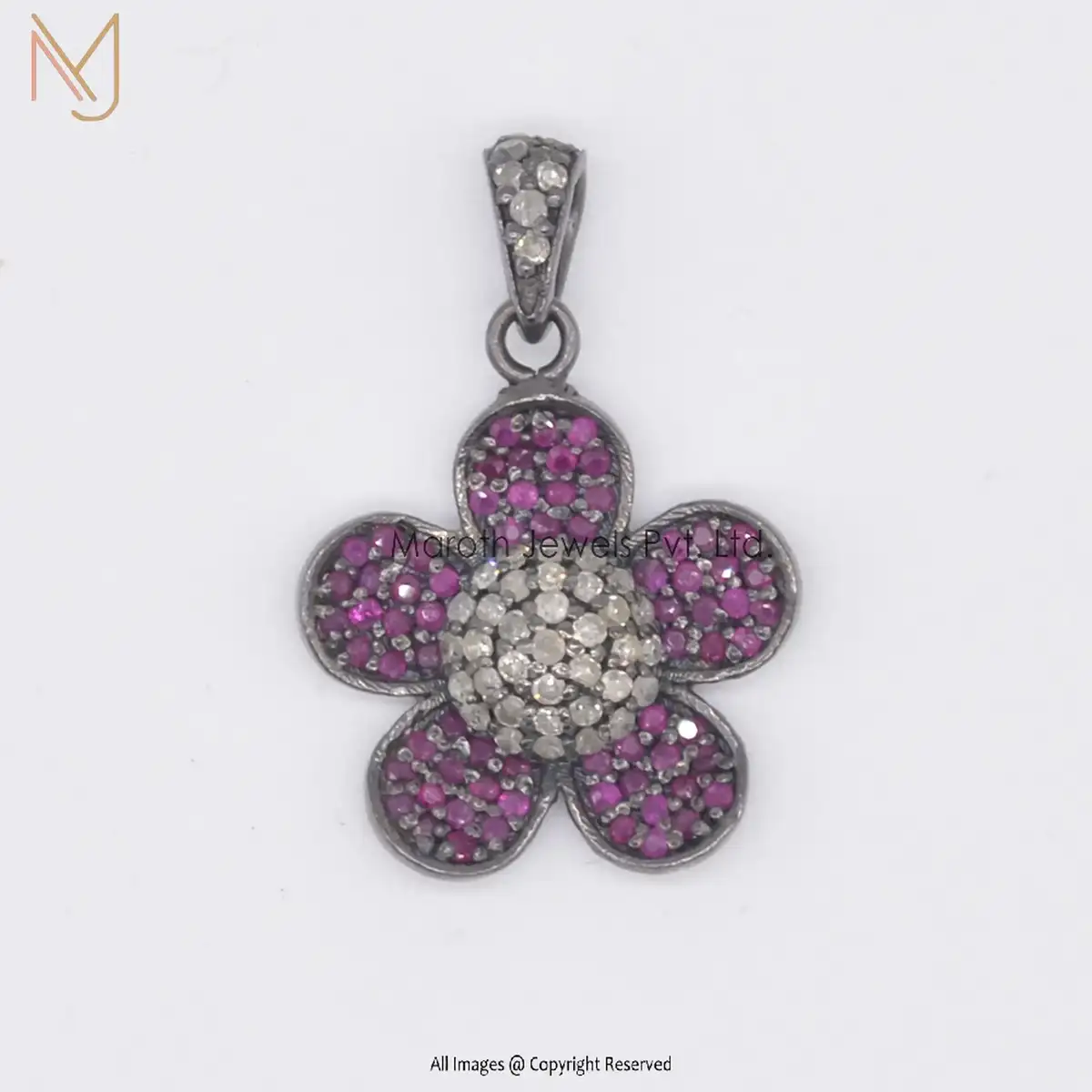 925 Silver Yellow Gold Flower Pendant Pave Diamond Gemstone Jewelry Suppiler