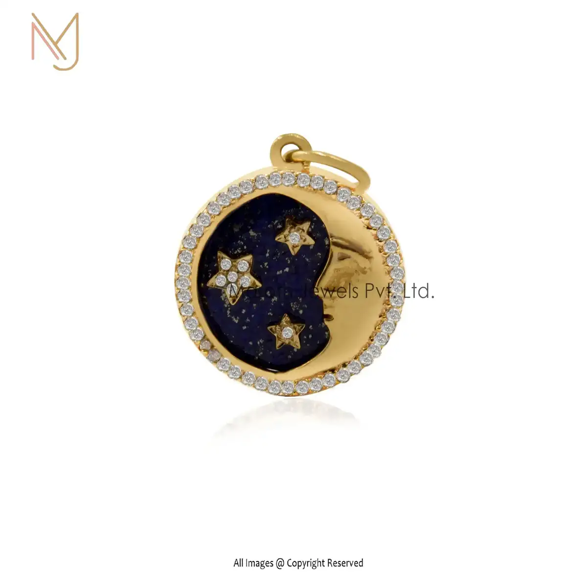14K Yellow Gold Diamond Lapiz Luzali Moon Star Pendant Jewelry Manufacturer