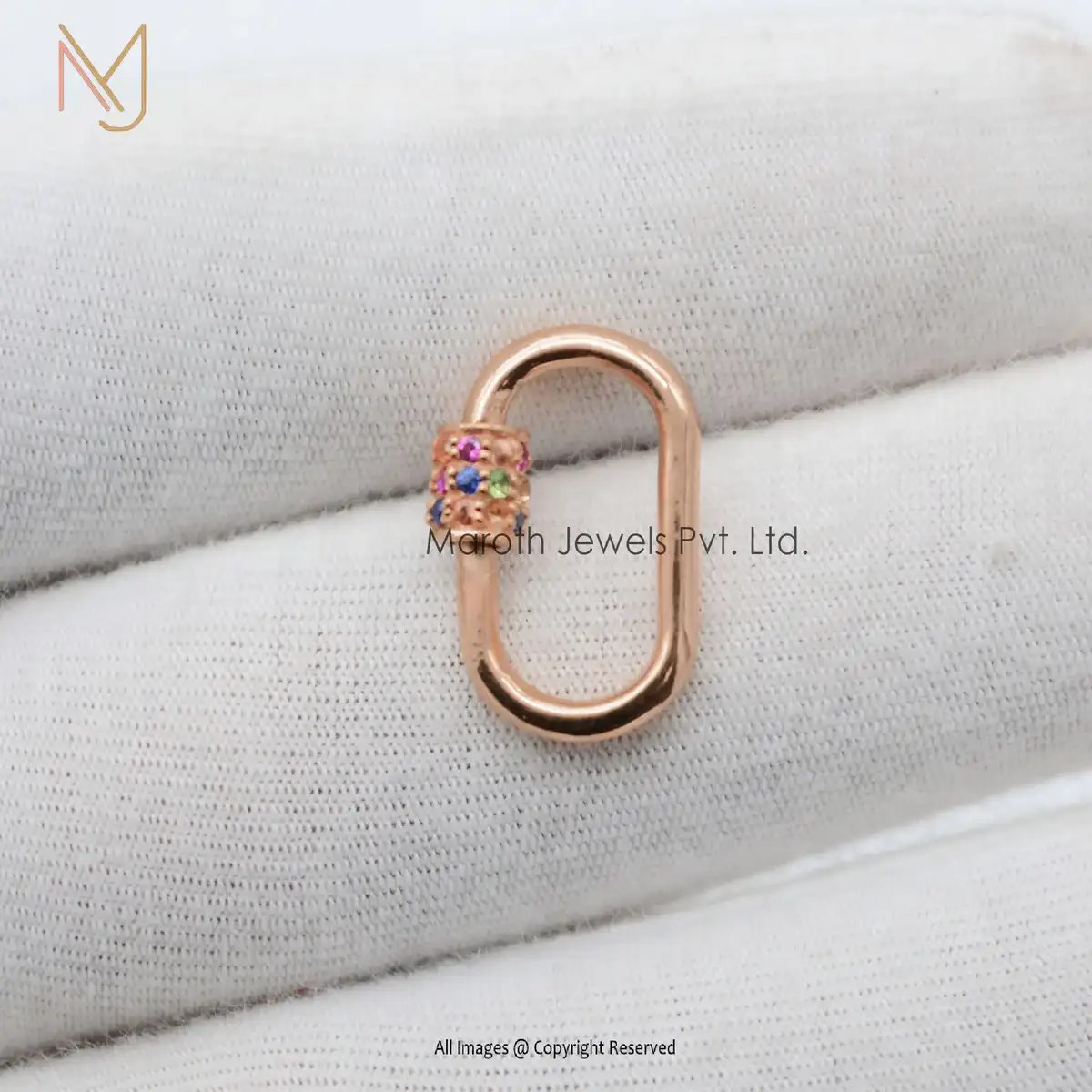 Private Label 925 Silver Gold Plated Multi Sapphire Carabiner Lock Jewelry