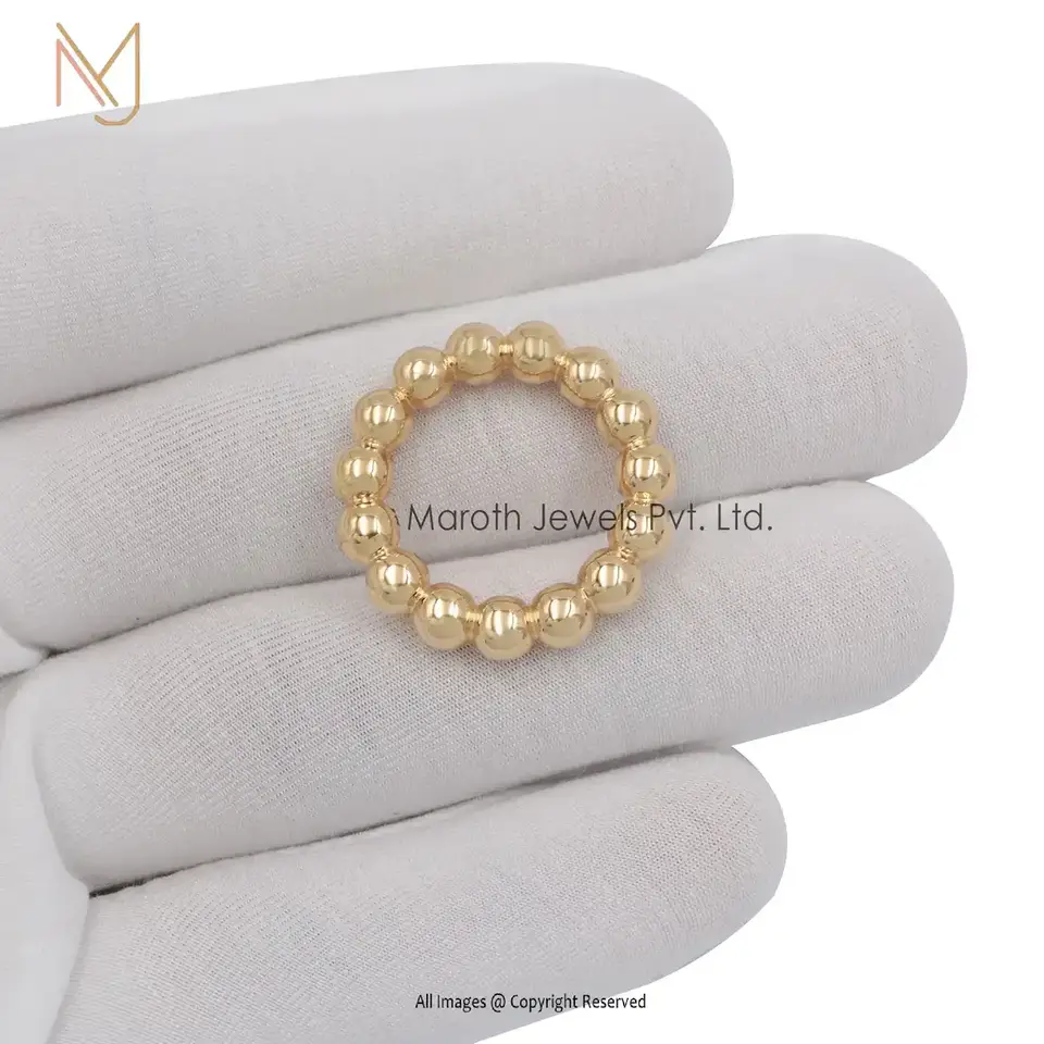 14K Yellow Gold Bubble Ball Ring Solid 5mm Beads Shiny finish Ring Manufacturer