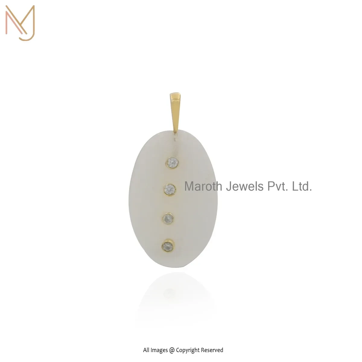 Private Lable 14K Yellow Gold White Agate & Cubic Zircon Teardrop Pendant