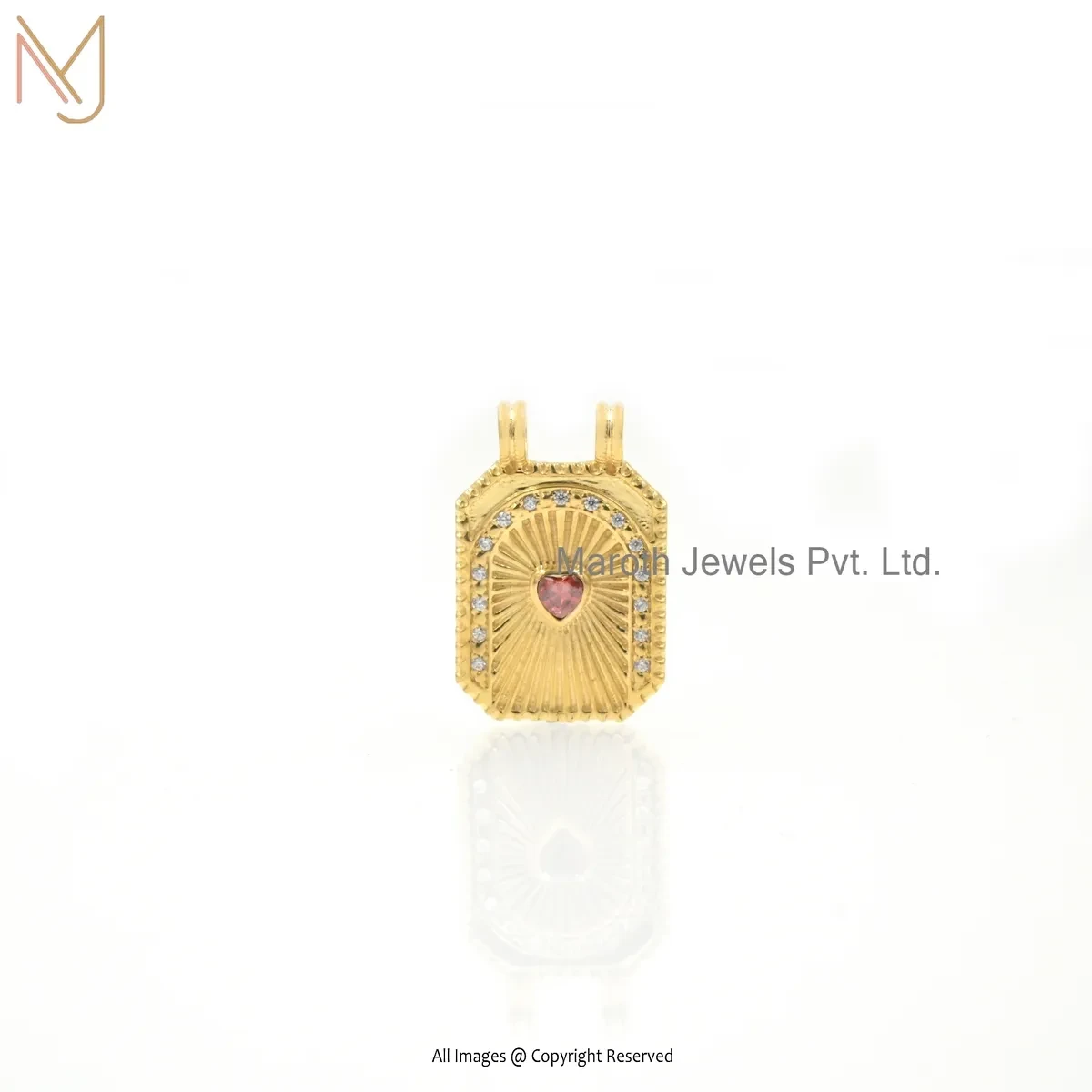 925 Silver Yellow Gold Plated Cubic Zircon & Initial Ruby Pendant Manufacturer