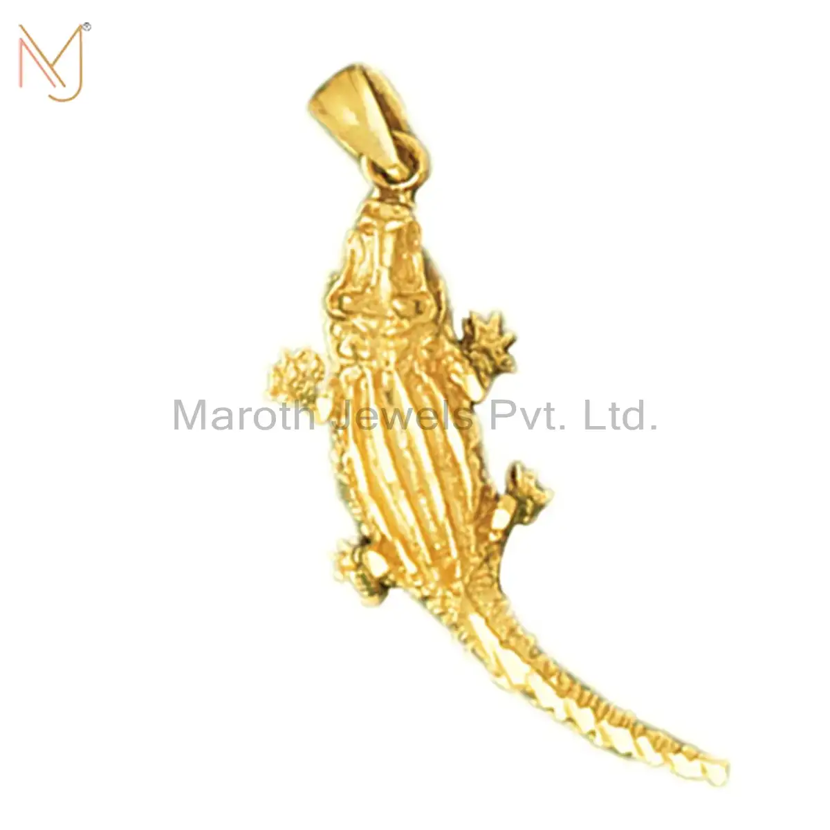 Wholesale 925 Sterling Silver Yellow Gold Plated Crocodile Charm Pendant Jewelry
