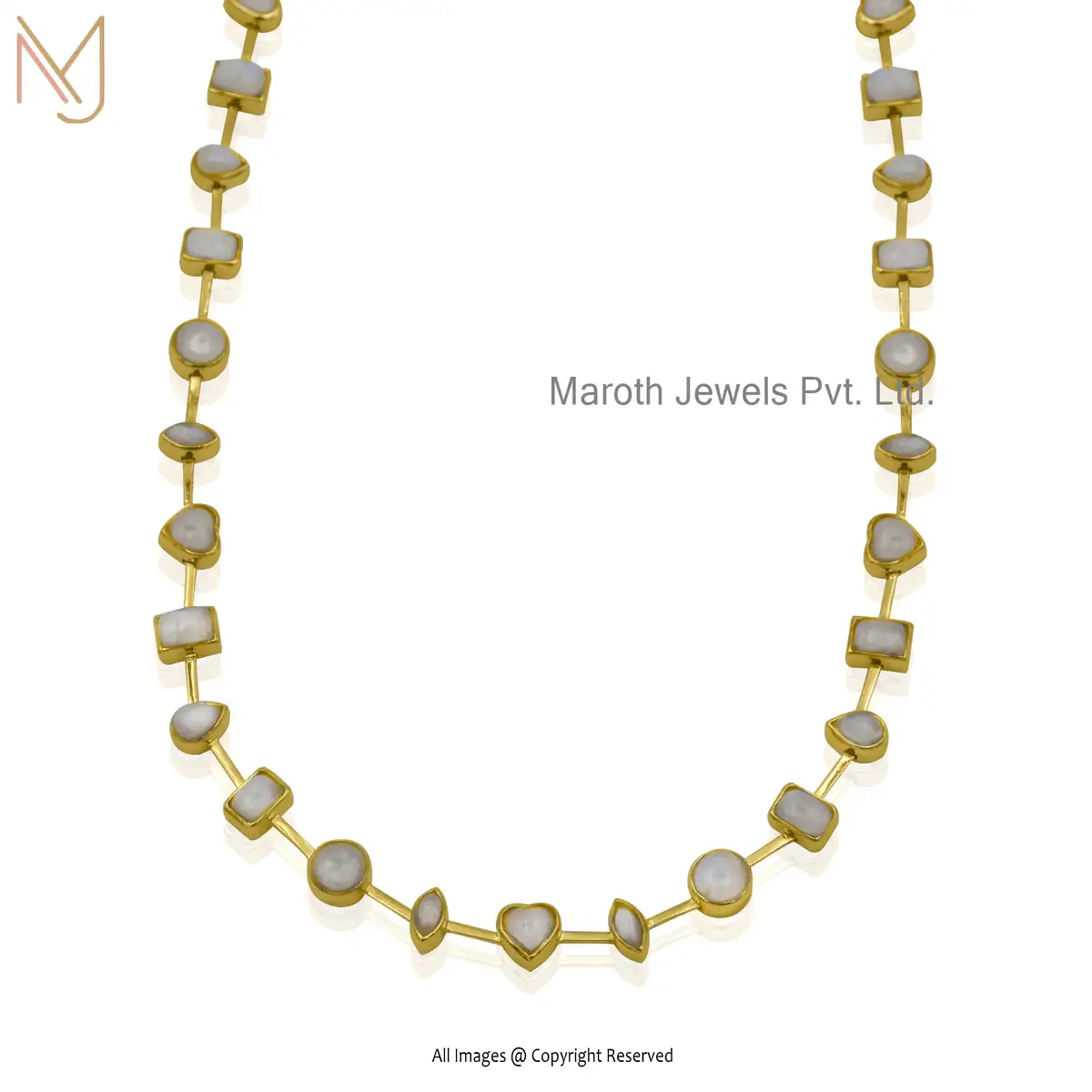 14k Yellow Gold Moonstone Light Weight Necklace Jewelry Supplier