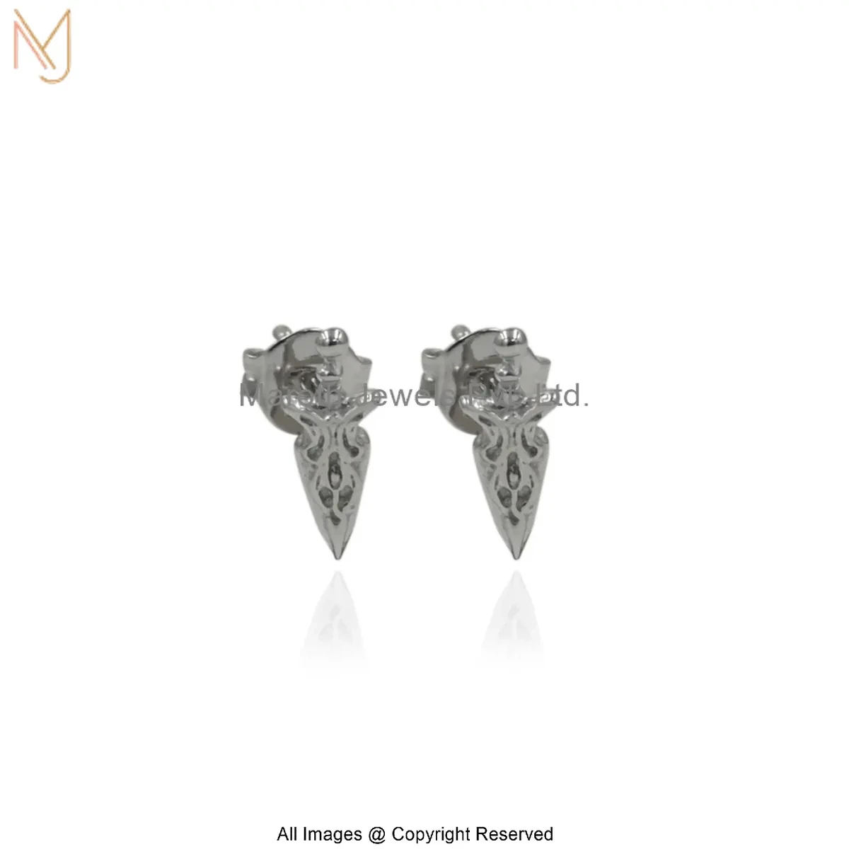 925 Silver White Gold Plated Rose Dagger Silver Stud Earrings Jewelry Supplier