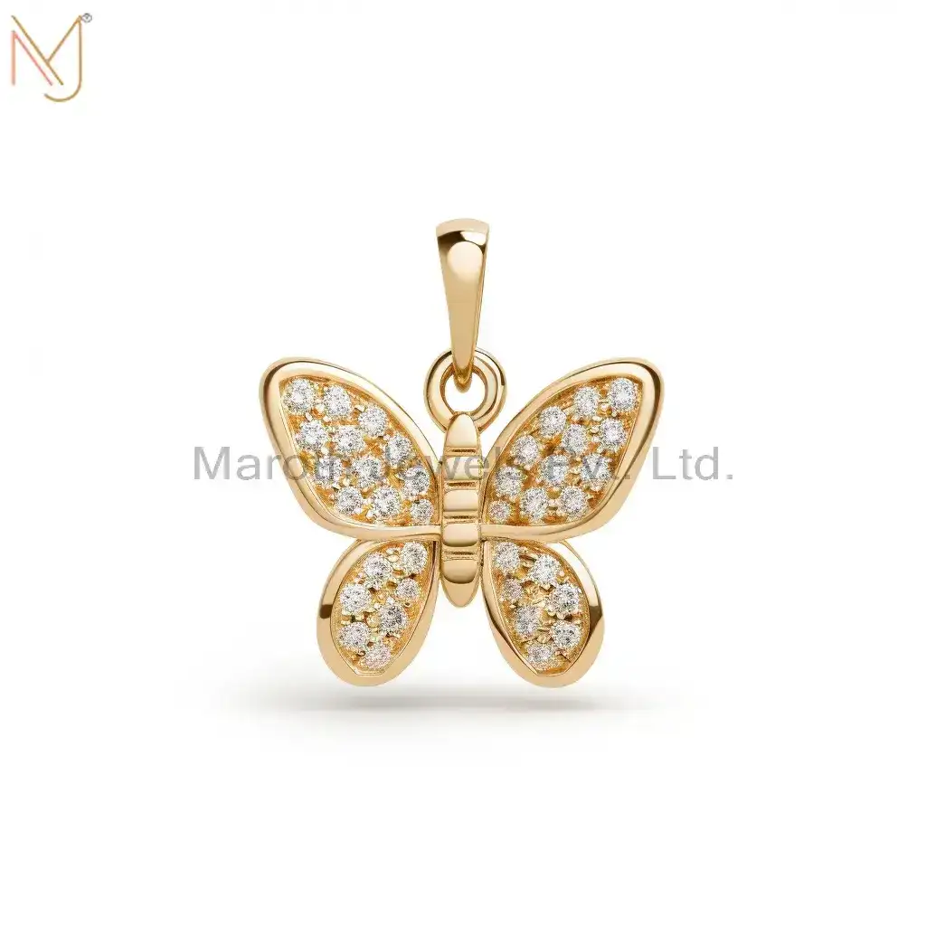 925  Silver Gold Plated Moissanite Butterflly Pendant Jewelry Supplier