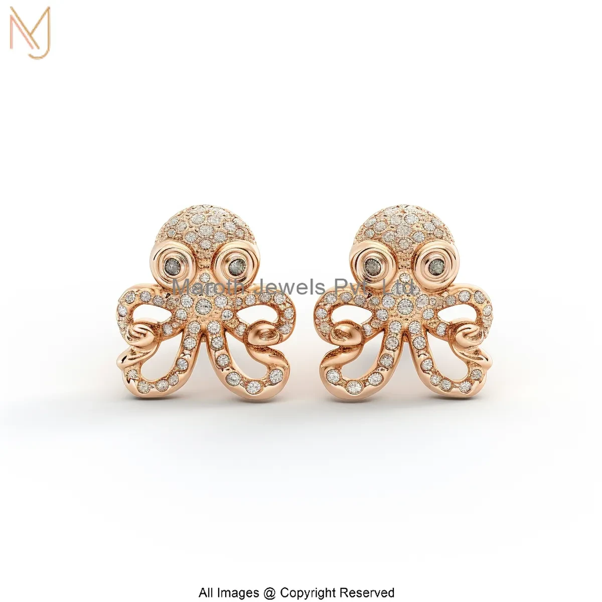 925 Silver Yellow Gold Plated Moissanite Octopus Stud Earring Jewelry Supplier
