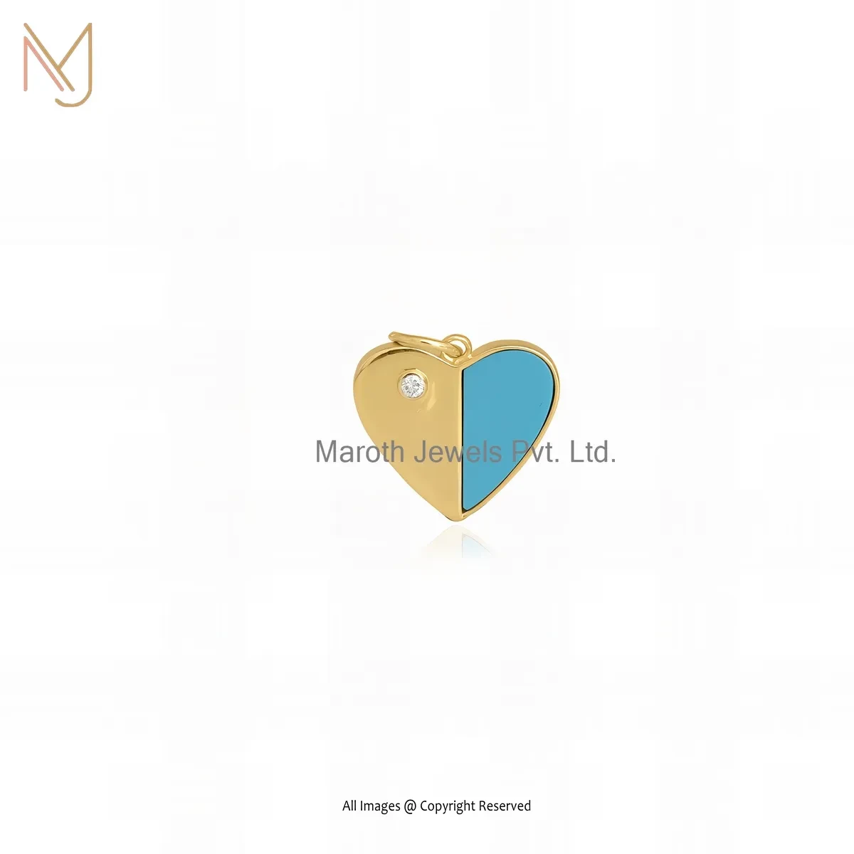925 Silver Yellow Gold Plated Turqouise And Moissanite Heart Pendant Manufacturer