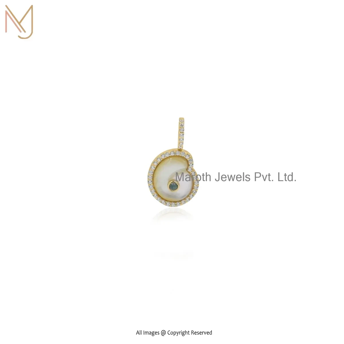 925 Silver Yellow Gold Plated Mother Of Pearl Gemstone Shell Pendant Manufacturer