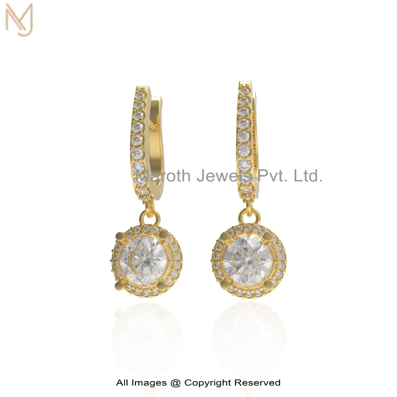 925 Silver Yellow Gold Plated Cubic Zircon Geometric Moissanite Huggie Drop Earrings Manufacturer