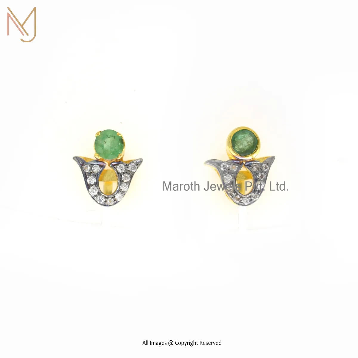 925 Silver Rhodium Yellow Gold Plated Pave Diamond Emerald Stud Earring Jewelry Supplier