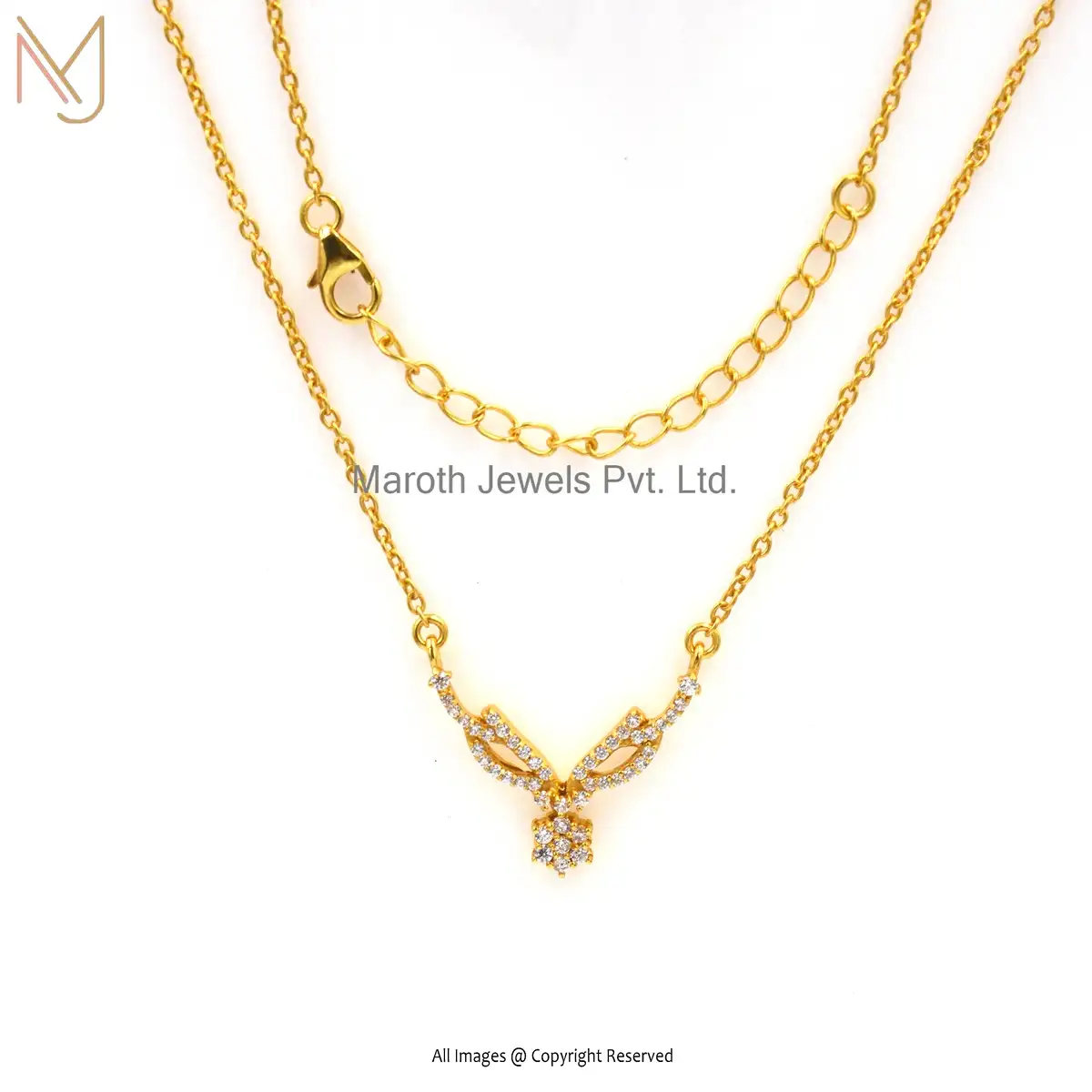 Wholesale 925 Silver Yellow Gold Plated CZ Flower Necklace Jewelry