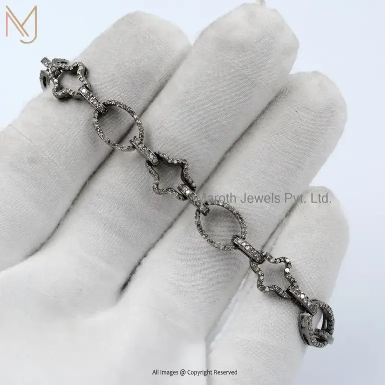 925 Silver Rhodium Plated Pave Diamond Oval & Star Bracelet Jewelry Supplier