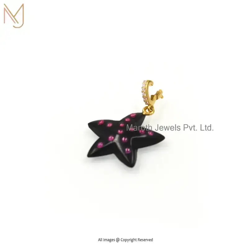 Wholesale 14K Yellow Gold Black Onyx & Ruby Starfish Pendant Jewelry