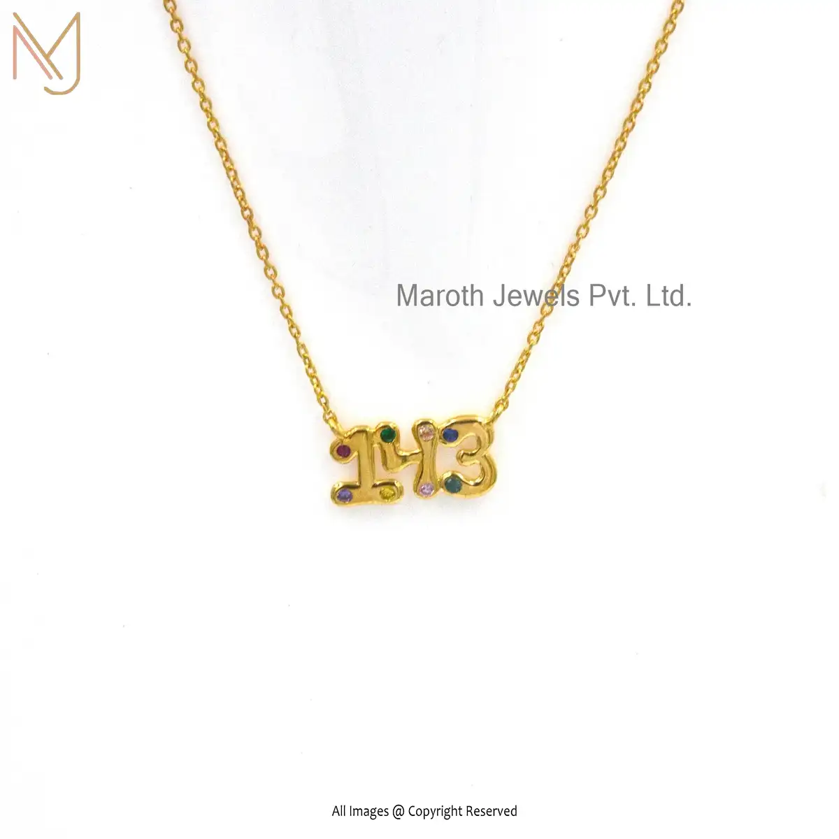 925 Sterling Silver Yellow Gold Multi Gemstone Number Puff Initial Necklace Manufacturer