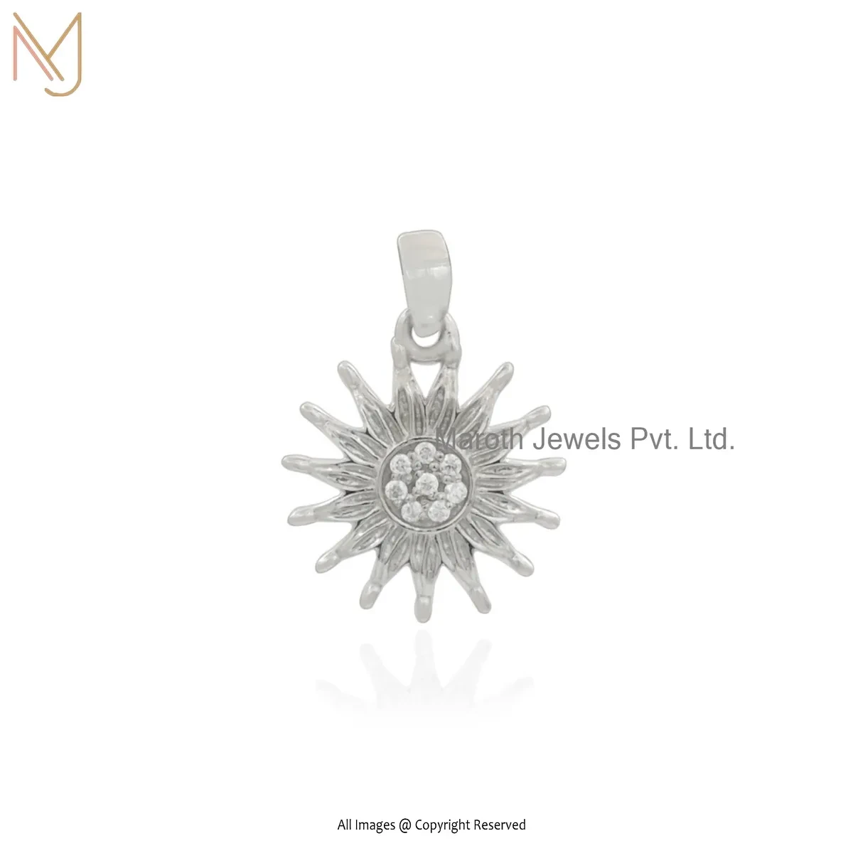 14K White Gold Moissanite Sun Ray Pendant Jewelry Supplier