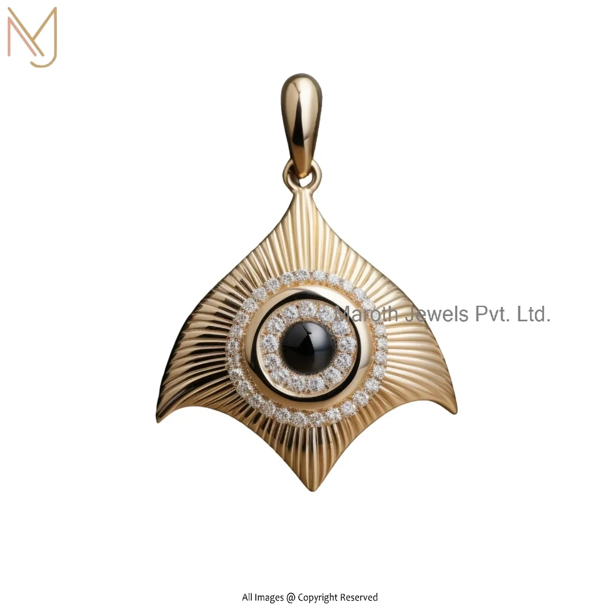 14K Yellow Gold Moissanite Fluted Evil Eye Pendant Jewelry Supplier