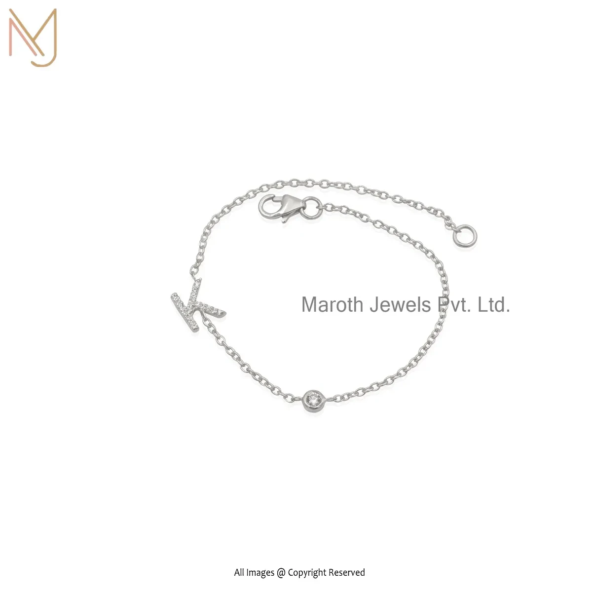 Private Lable 925 Silver Yellow Gold Plated Diamond & Moissanite Alphabet Initial Letter Bracelet