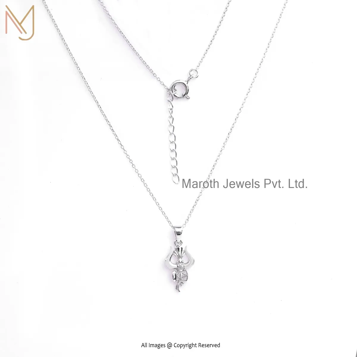 14K White Gold Trishul Necklace Custom Jewelry
