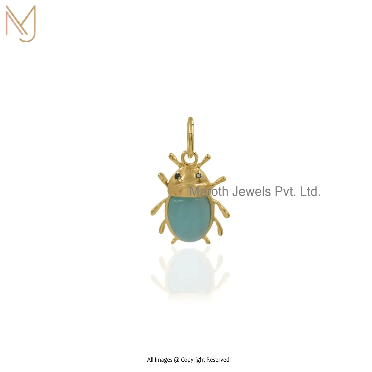 Wholesale 14K Yellow Gold Amazonite Black Spinel Gemstone Beetle Charms Pendant