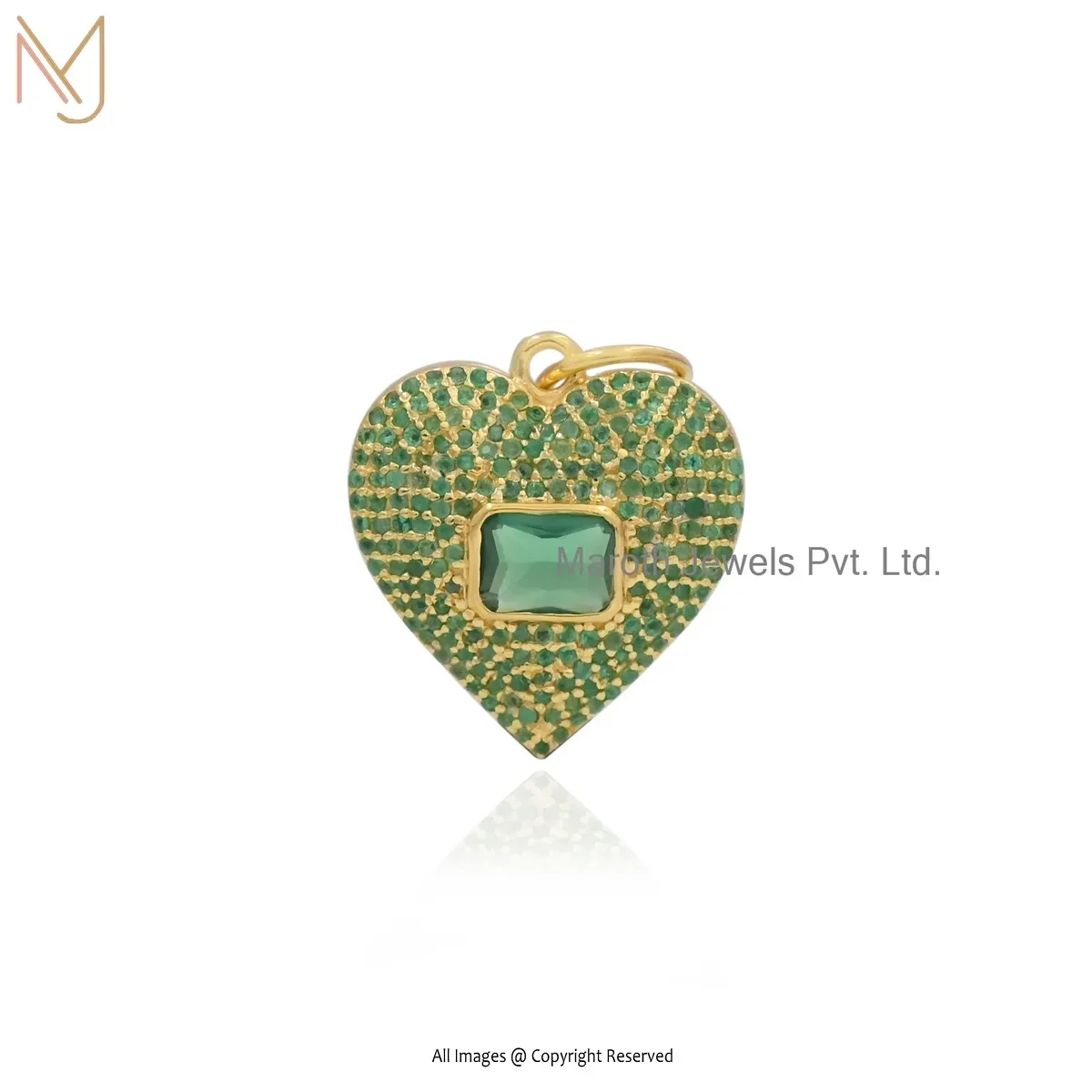 Wholesale 14K Yellow Gold Green Cubic Zircon & Emerald Heart Pendant