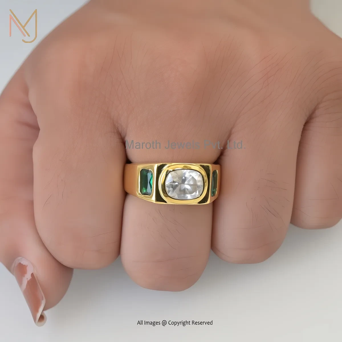 14K Yellow Gold Cubic Zircon And Baguette Brado Cigar Band Ring USA