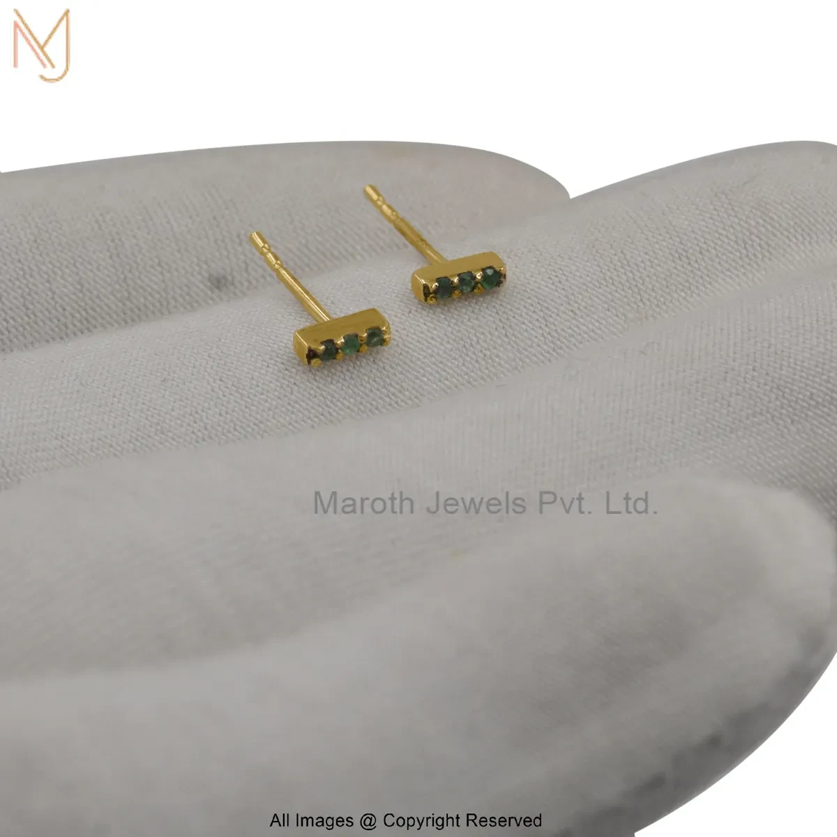 925 Silver Yellow Gold Plated Diamond Gemstone Bar Stud Earring Jewelry Supplier