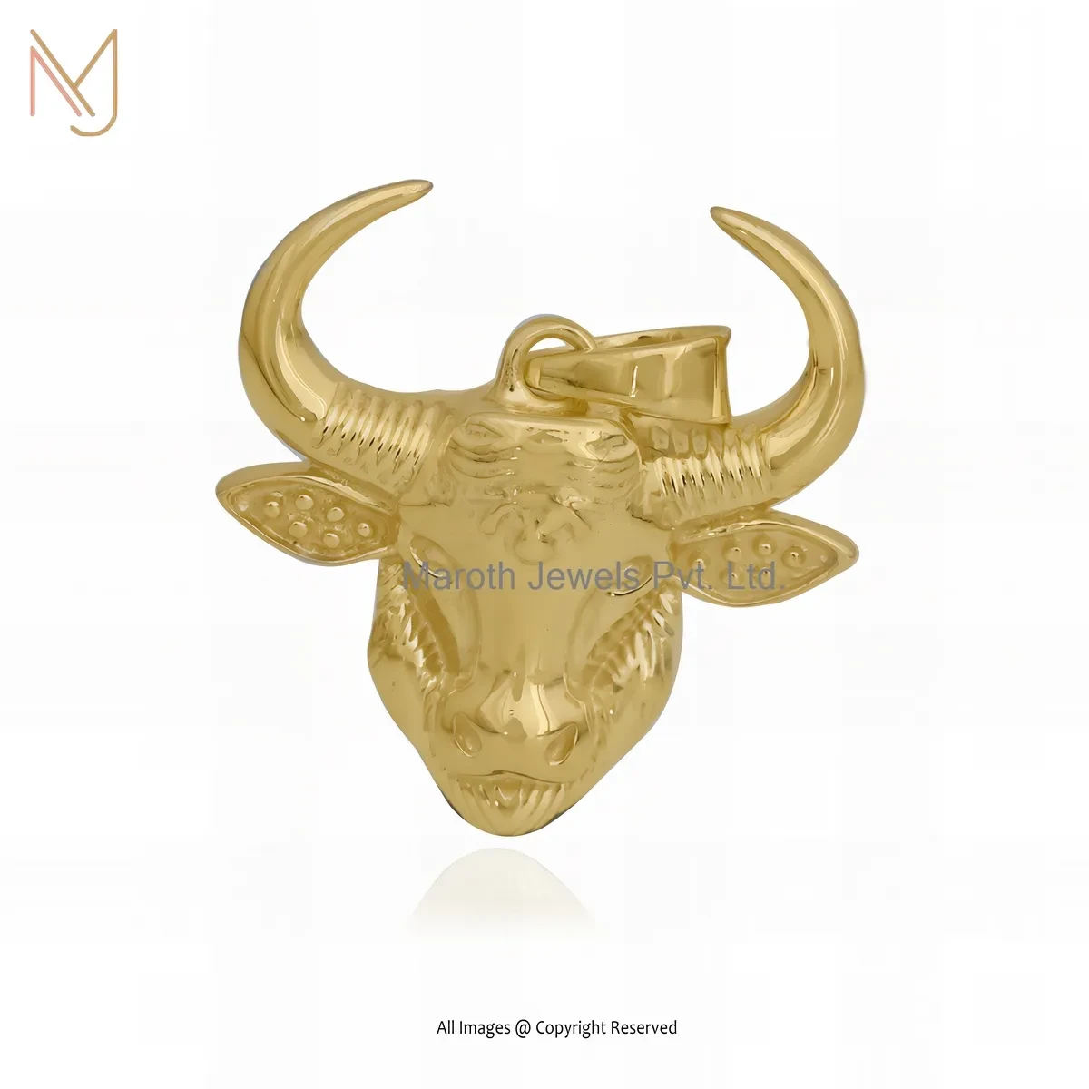 925 Silver Yellow Gold Plated Bull Head Pendant Jewelry Supplier