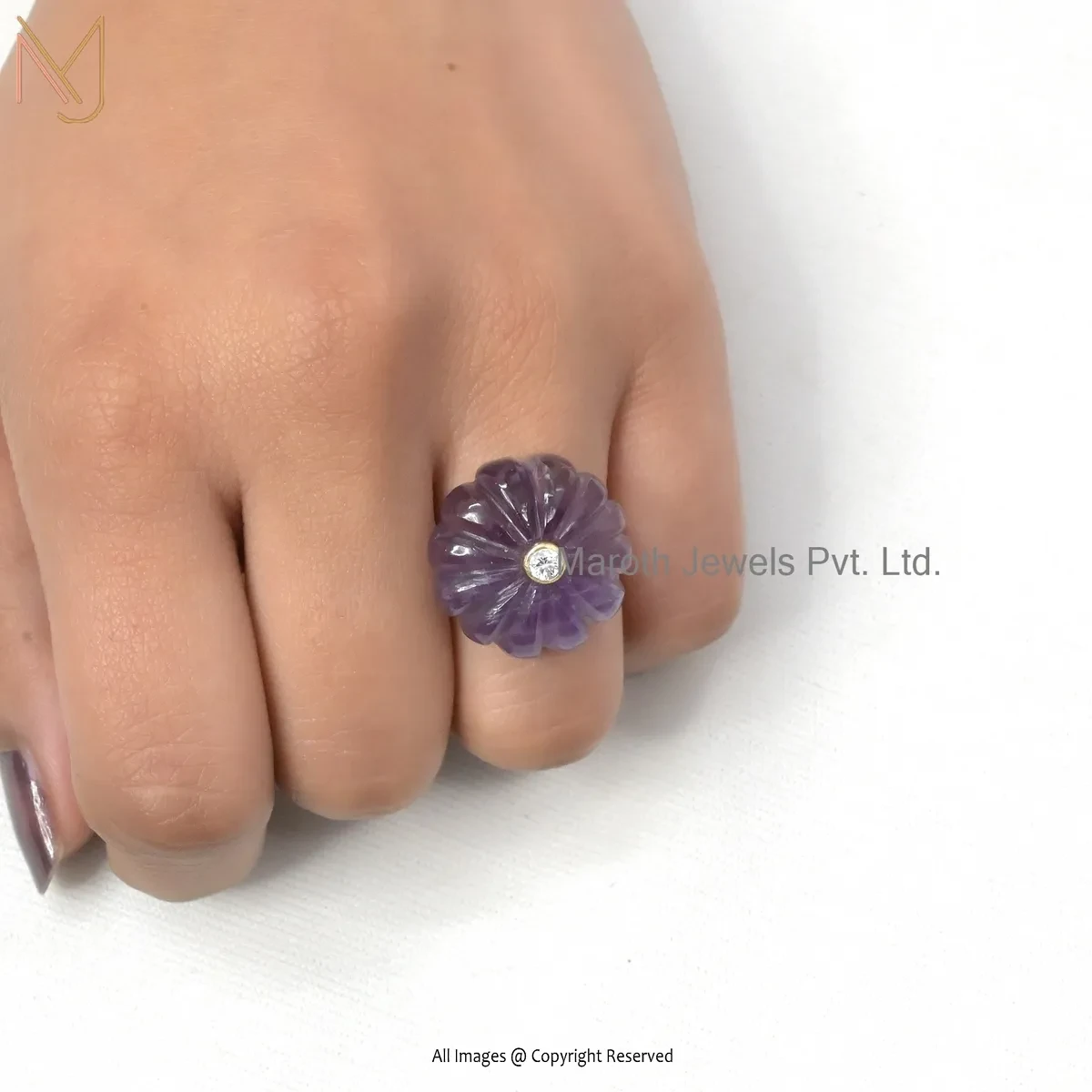 925 Silver White Gold Plated Rose Quartz And White Cubic Zircon Flower Ring Manufacturer