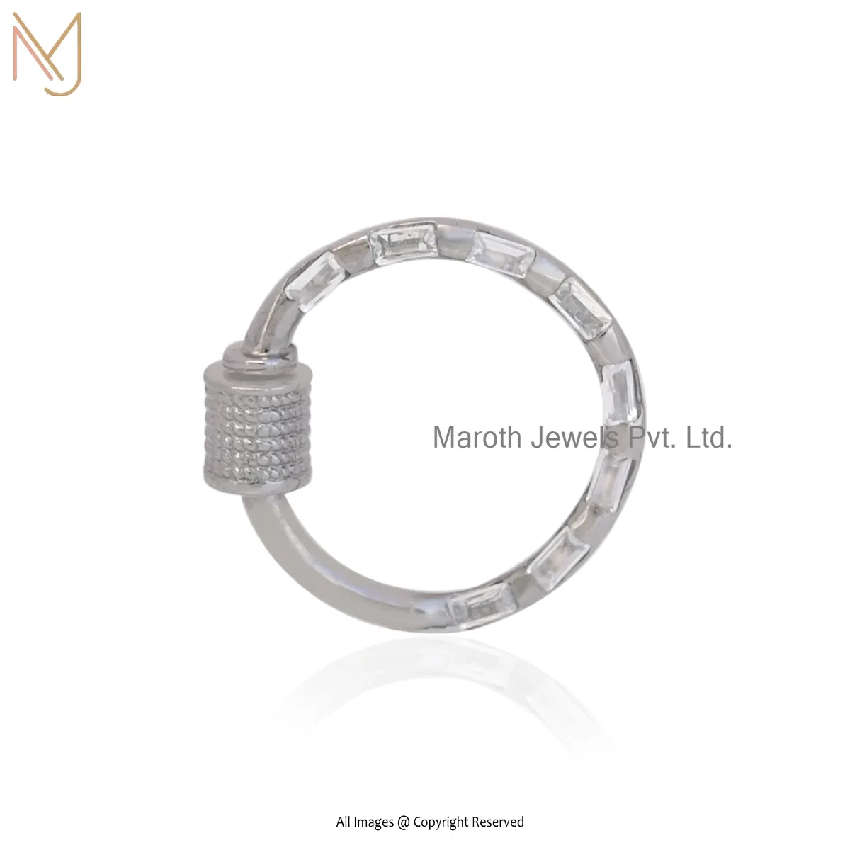 14K White Gold Baguette Round Carabiner Lock Custom Jewelry