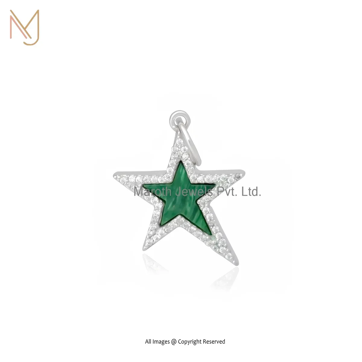 Wholesale 14K White Gold Malachite And Cubic Zircon Star Pendant