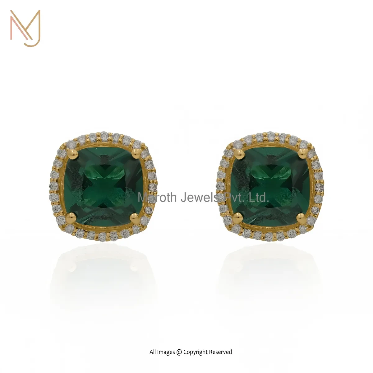 925 Silver Yellow Gold Plated Ruby Cubic Zircon Emerald Studs Earring Jewelry Supplier