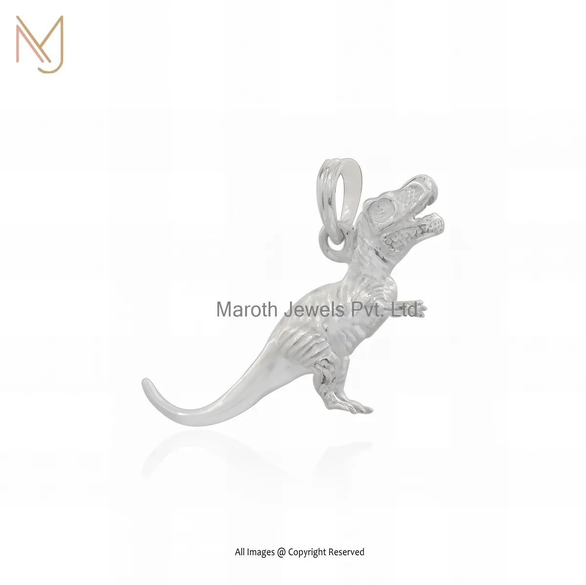 14K White Gold Dinosaur Charm Pendant Custom Jewelry