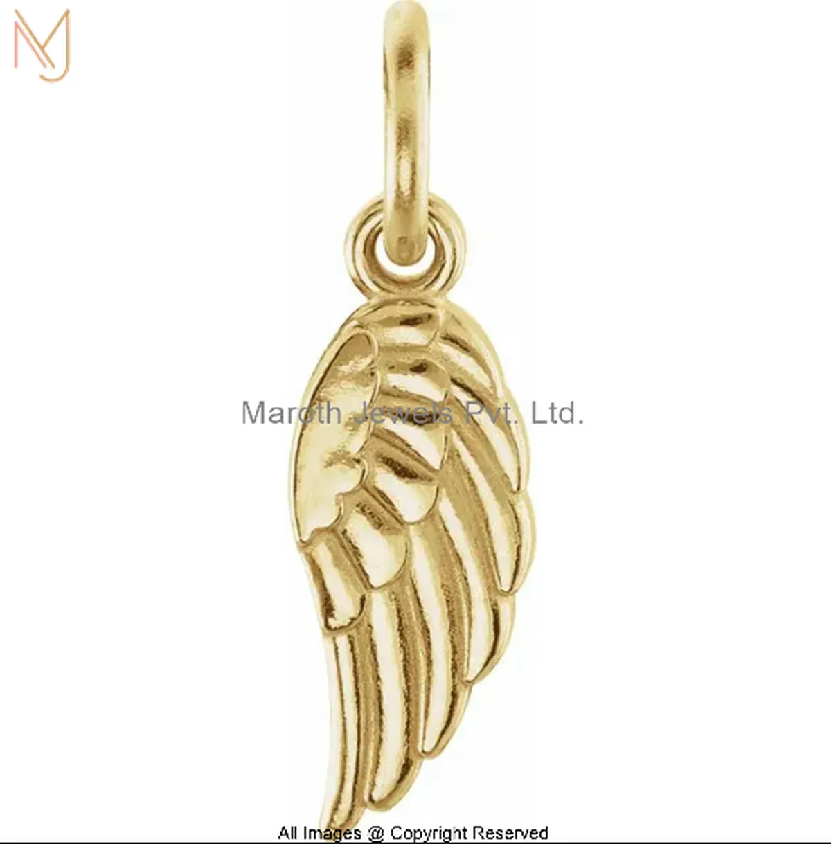 14K Yellow Gold Angel Wing Charm Necklace Manufacturer