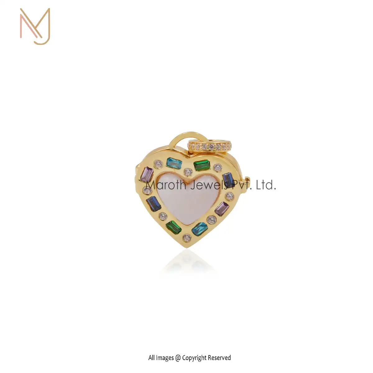 14K Yellow Gold Pink Opal Gemstone Heart Box Pendant Jewelry Supplier