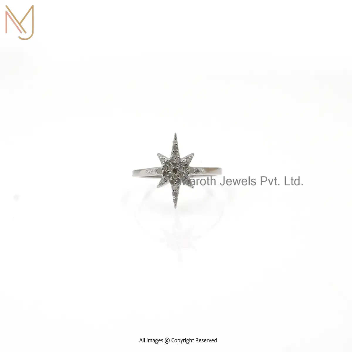 14K White Gold Diamond Starburst Ring Custom Jewelry