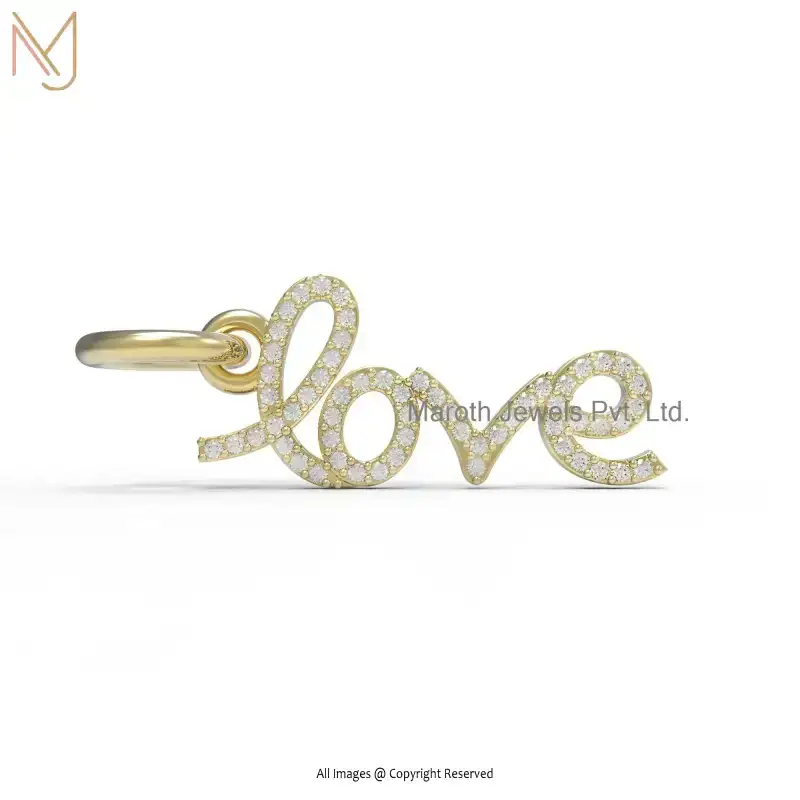 14K Yellow Gold White Cubic Zircon Love Pendant Custom Jewelry