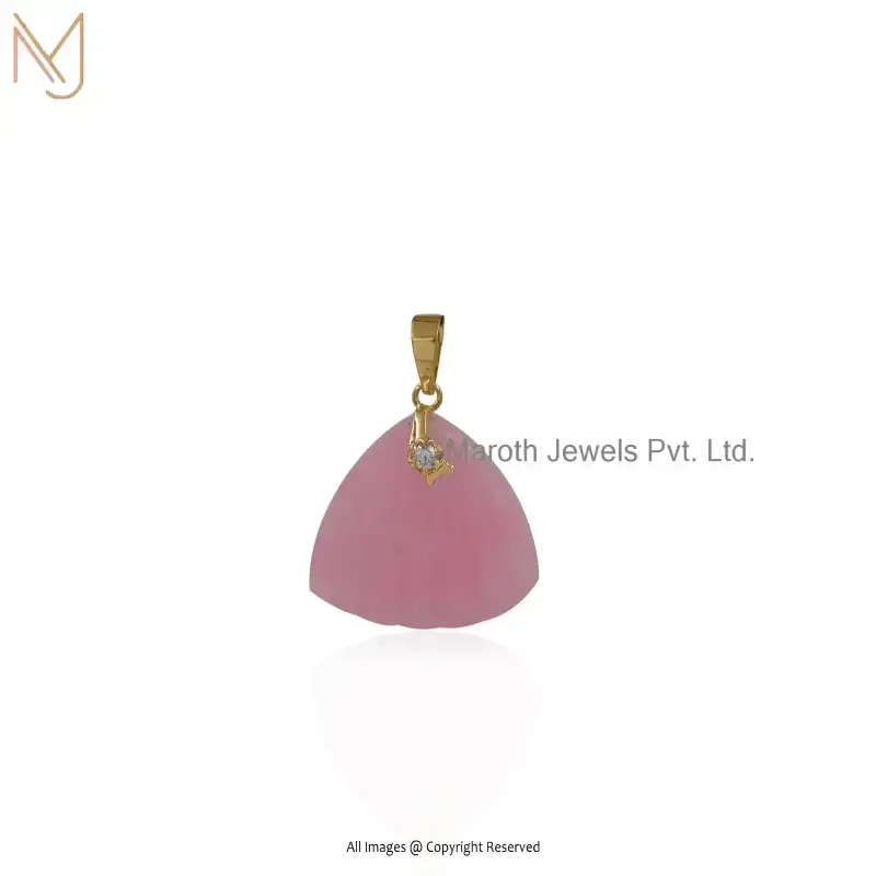 925 Sterling Silver Yellow Gold Plated Pink Onyx & Cubic Zircon Shell Charm Pendant USA