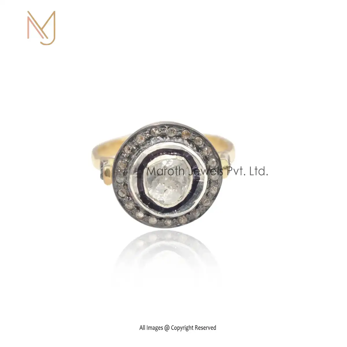 925 Silver Yellow Gold Rhodium Rose Cut Diamonds Jewelry Ring Manufacturer