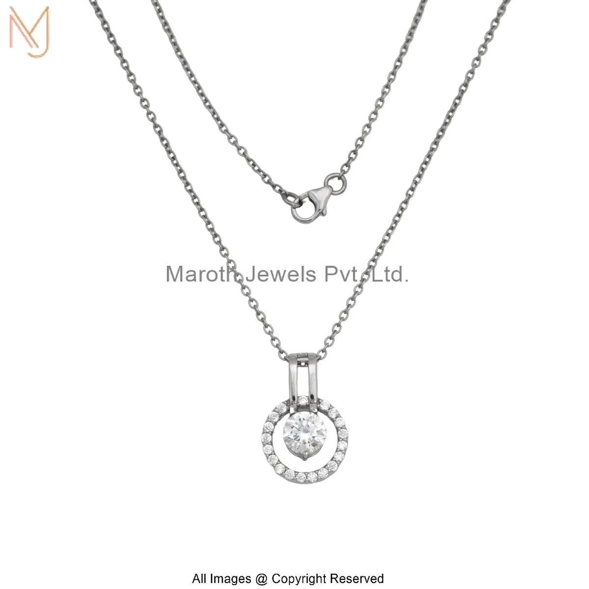 925 Silver White Gold Plated Cubic Zircon Round Halo Diamond Necklace Jewelry Supplier