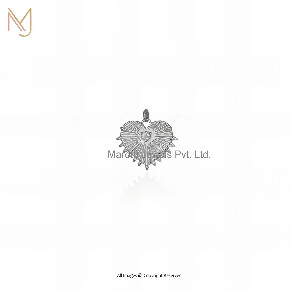 925 Silver Natural Silver Plated Moissanite Fluted Heart Charm Pendant Custom Jewelry