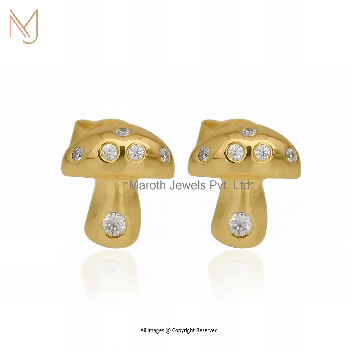 925 Silver Yellow Gold Plated Moissanite Gold-Toned Mushroom Stud Earring Manufacturer