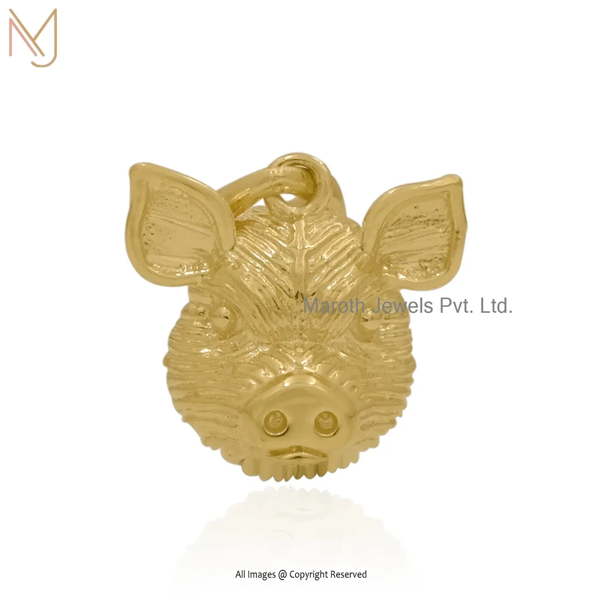 925 Silver Yellow Gold Plated Pig Face Charm Pendant Jewelry Supplier