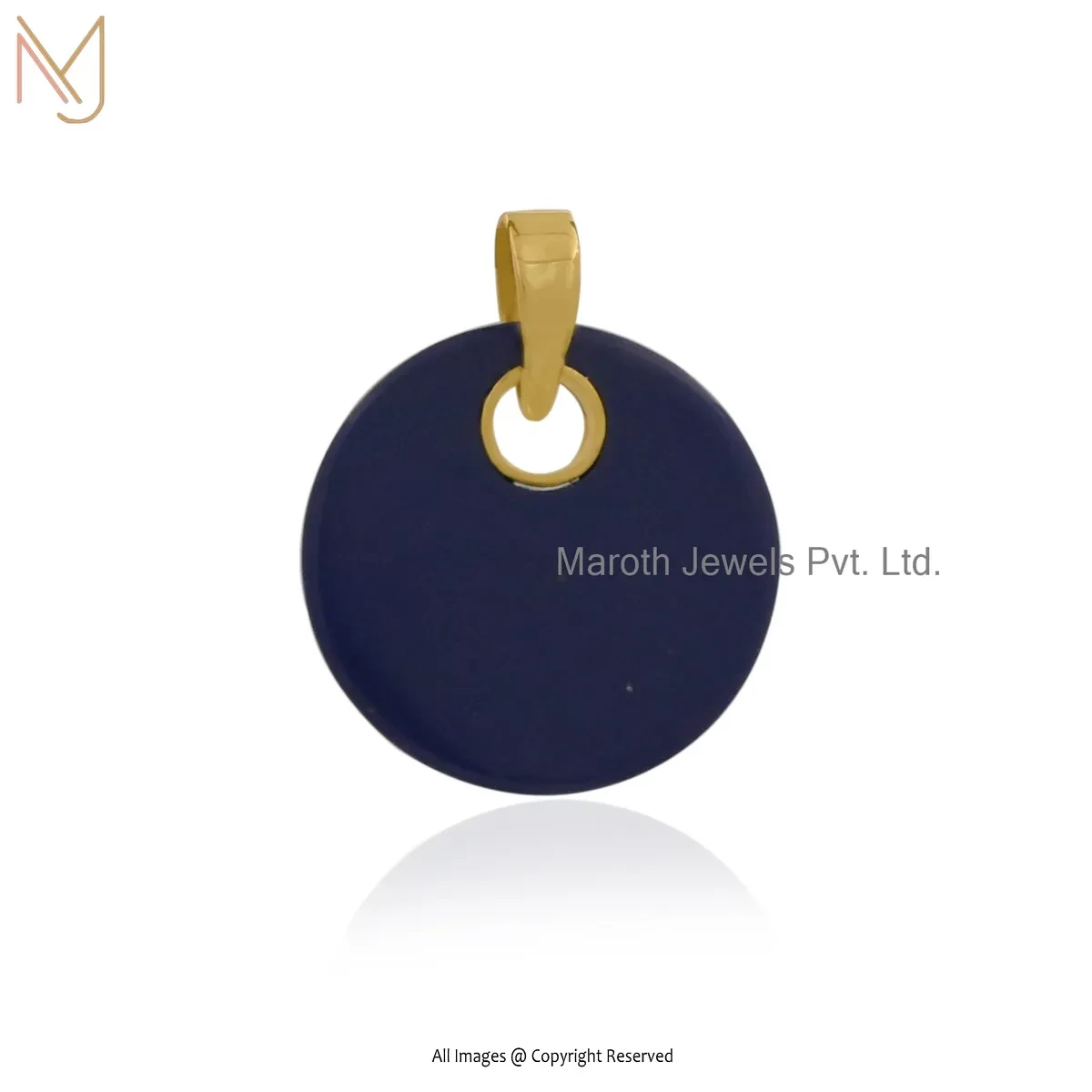 14K Yellow Gold Lapiz Lazuli Disc Pendant Jewelry Supplier