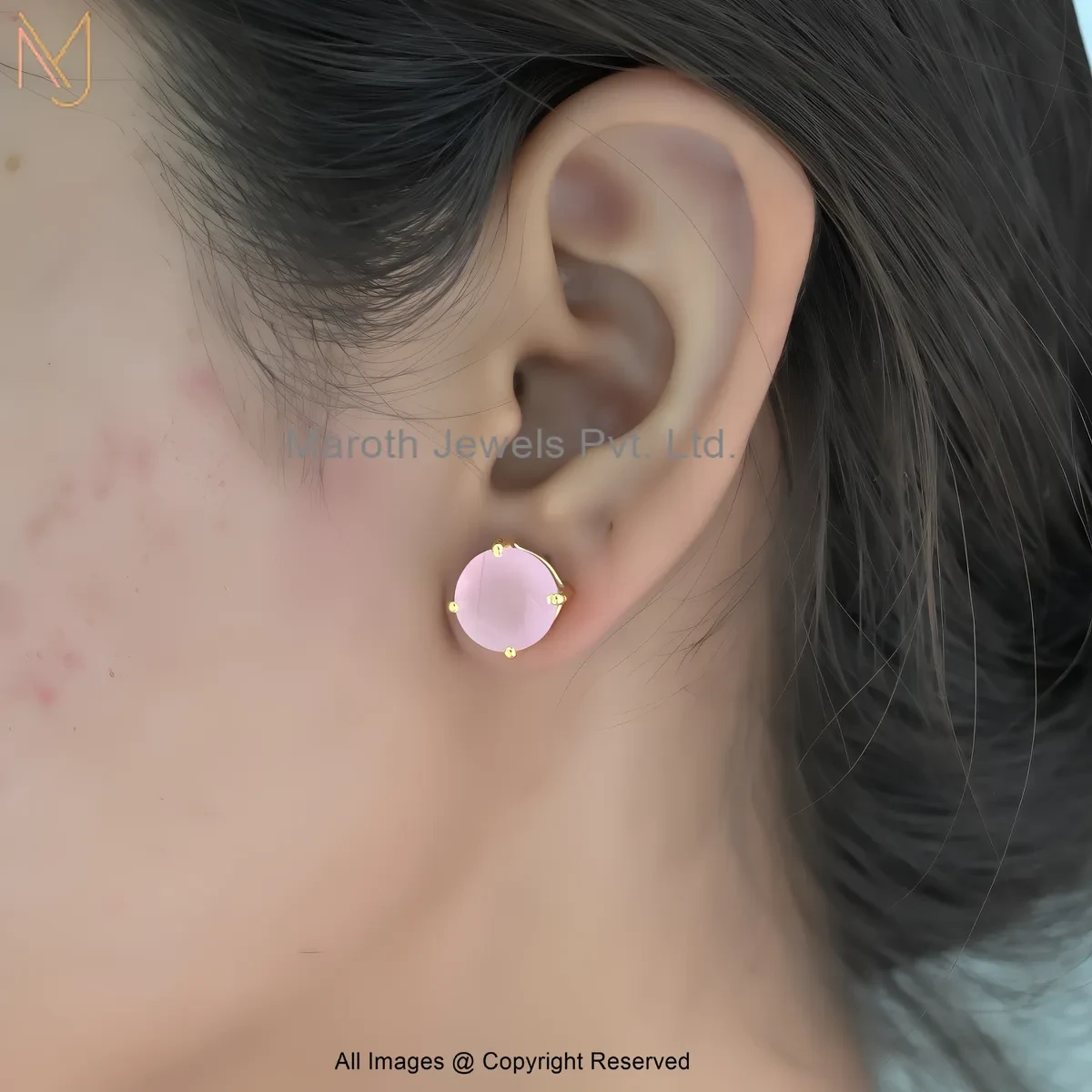 925 Silver Yellow Gold Plated Rose Glow Round Stud Earrings Custom Jewelry