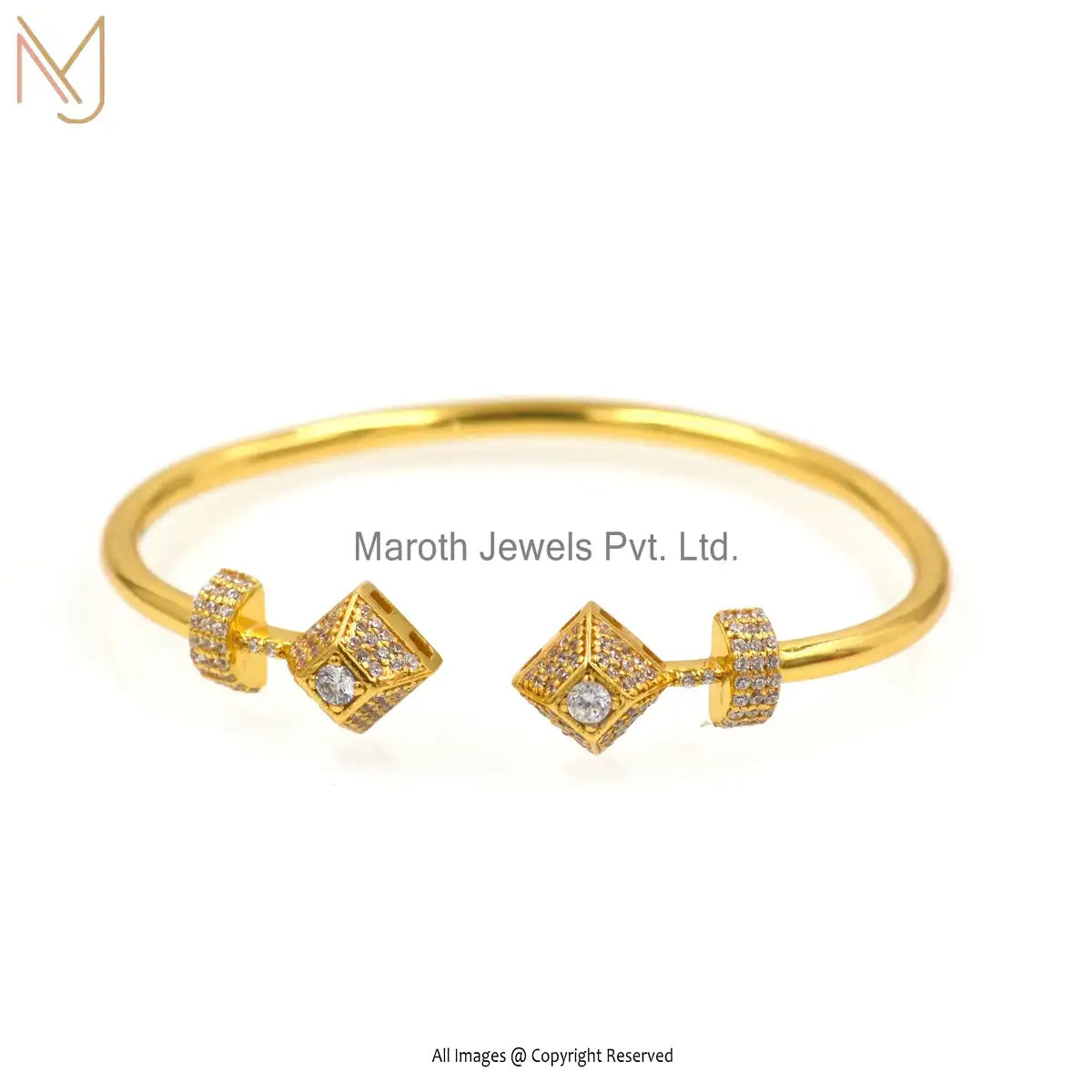 925 Silver Yellow Gold Plated Cubic Zircon Bangle Custom Jewelry