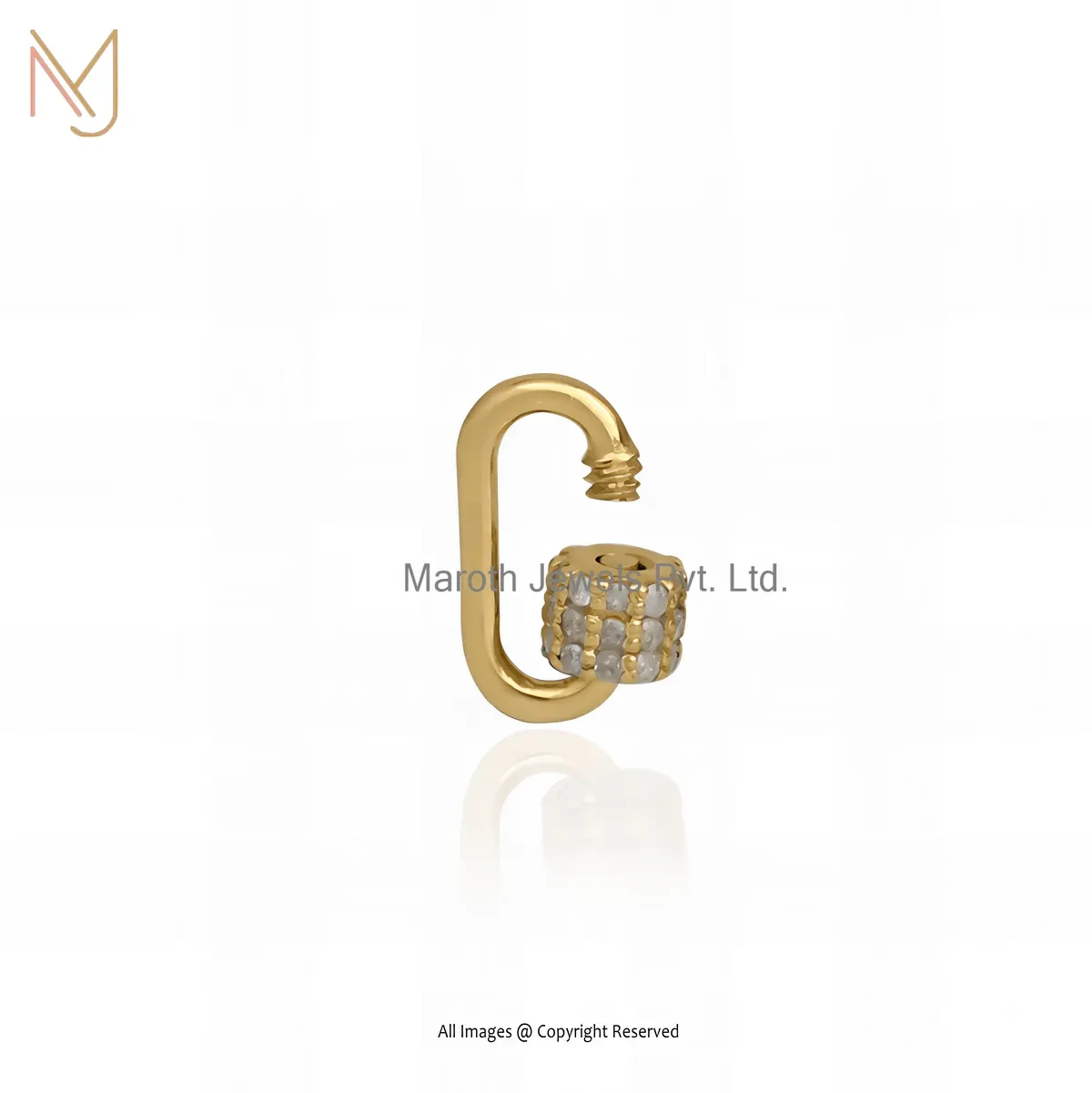 14K Yellow Gold Pave Diamond Carabiner Lock Jewelry Supplier