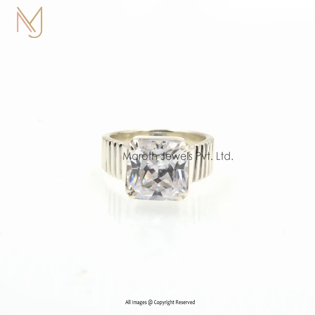 14K White Gold Blue Sapphire Stone Band Ring Manufacturer