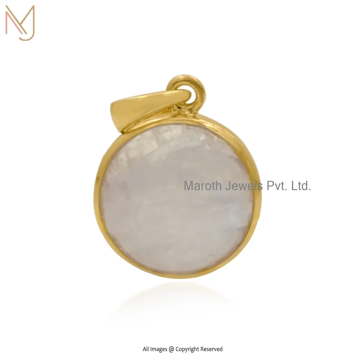 925 Silver Yellow Gold Plated Moonstone Disc Pendant Manufacturer
